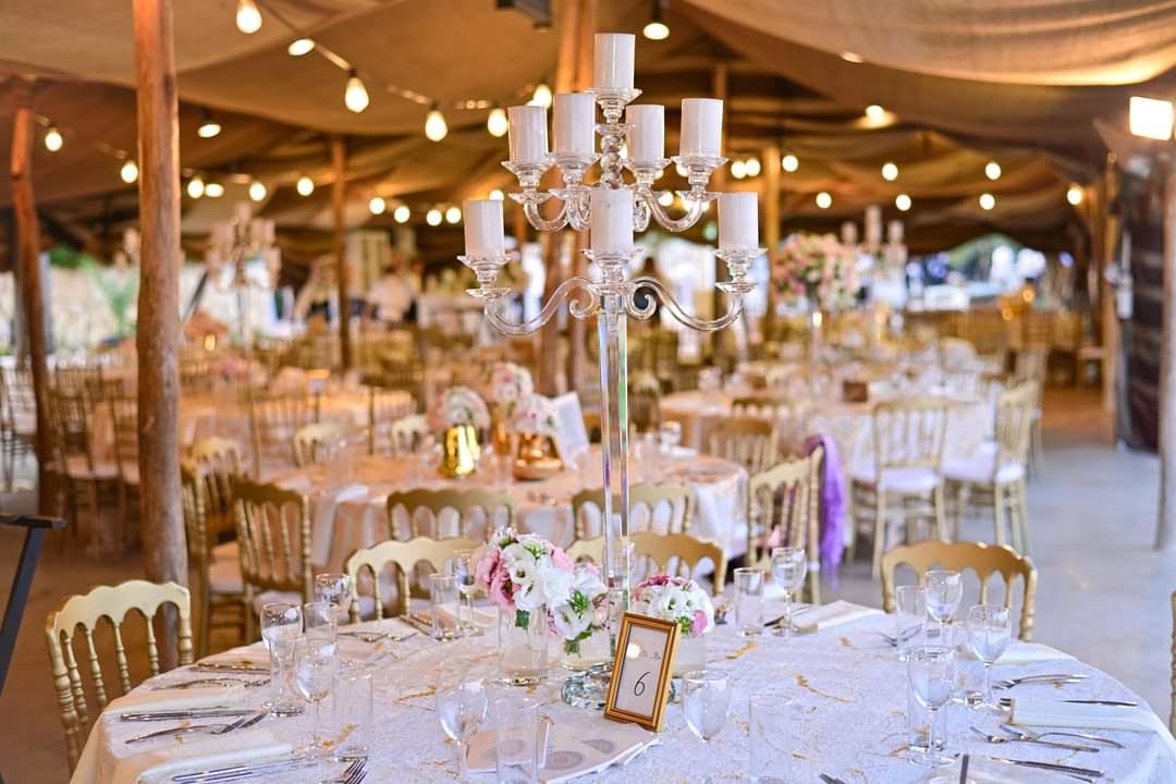 Elegant wedding tables and candlelight