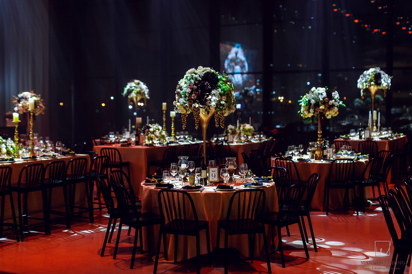 Floral centerpieces in the reception venue