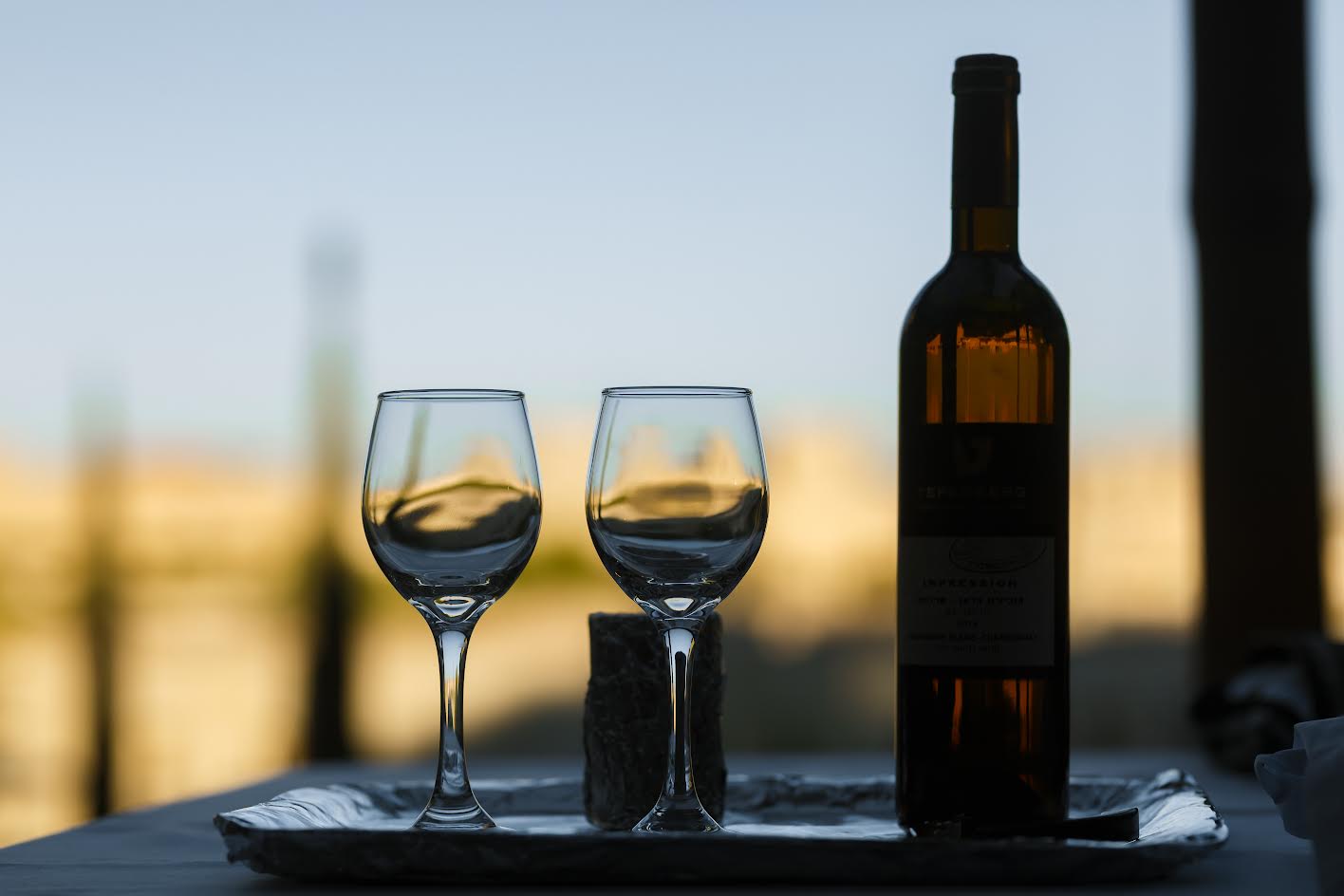 Wine glasses overlooking Jerusalem